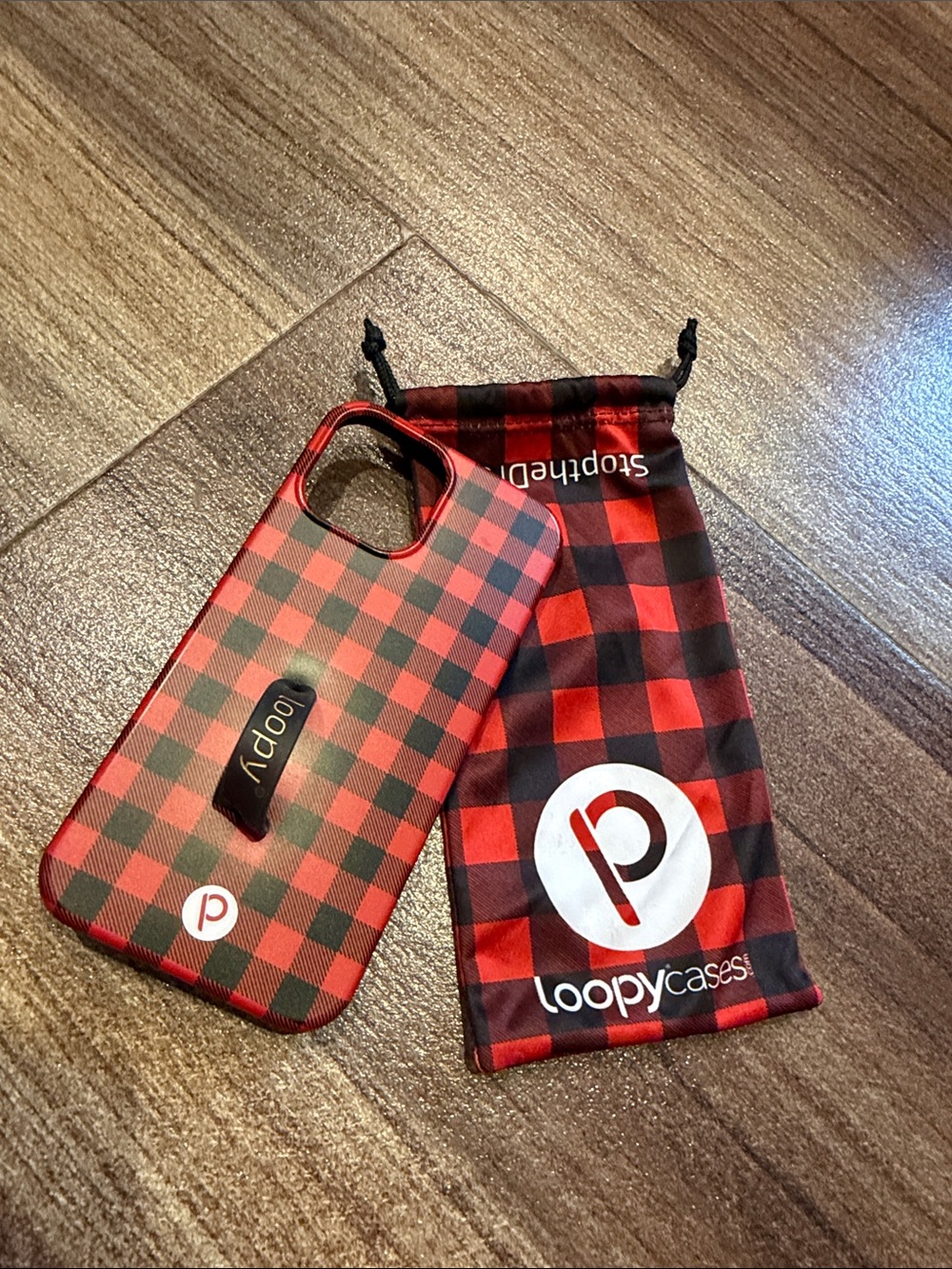 Loopy Plaid Red & Black Phone Case with LoopyCases Pouch 12 Pro Max